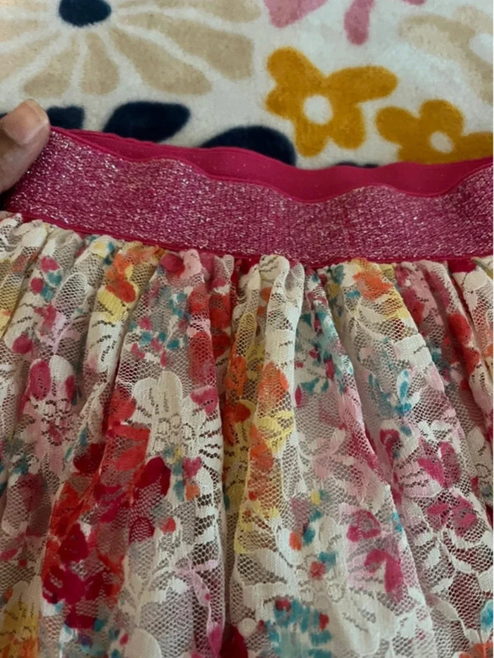 The Children’s Place Floral Lace Glitter Elastic Waist Skirt Girls Size 7/8